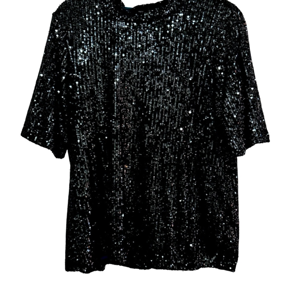 Calvin Klein - Dark Green short sleeve Full Sequin lined top - size XL